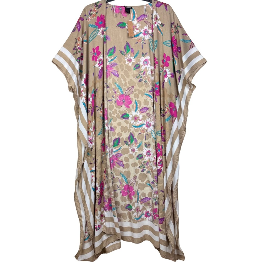 NWT Steve Madden Floral Leopard Print Kimono Cover Up Boho Beach Women One Size
